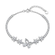 925 Silver Tennis Bracelet with a Sparkling Butterfly
