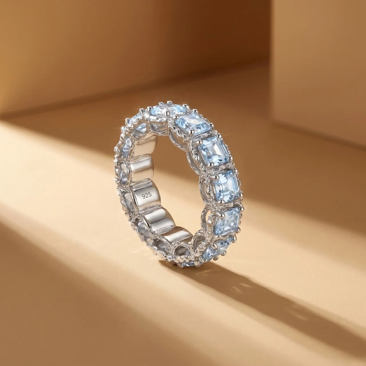 925 Silver Ring with Sparkling Rectangular Stones