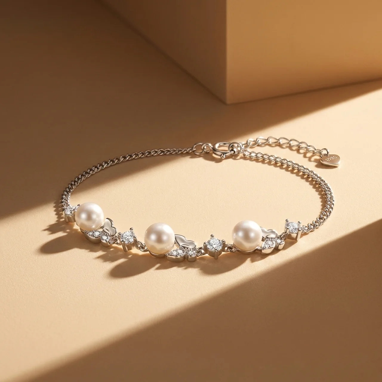 Elegant Butterfly Bracelet with Pearl Beads in 925 Silver