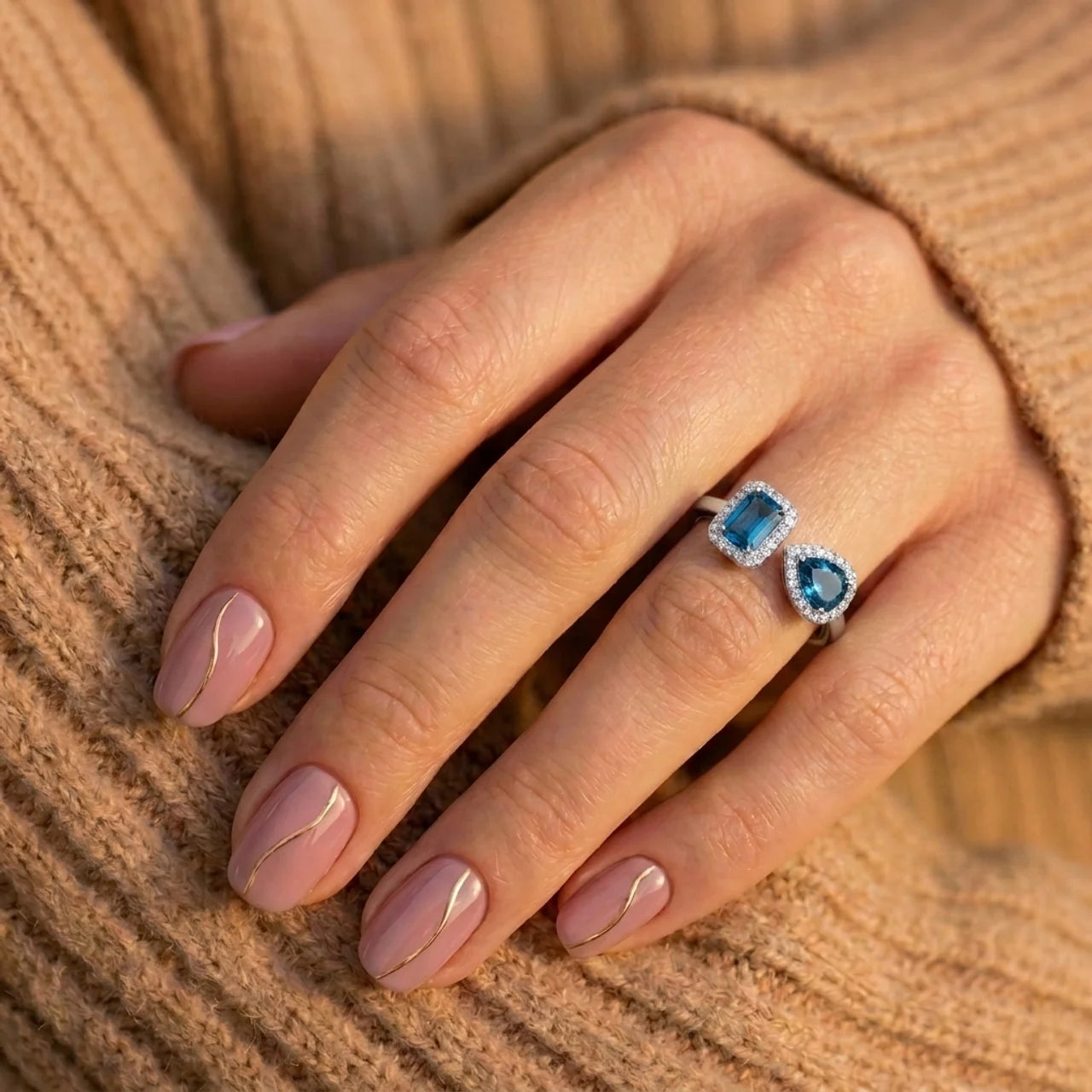 925 Silver Ring with Double Blue Stones