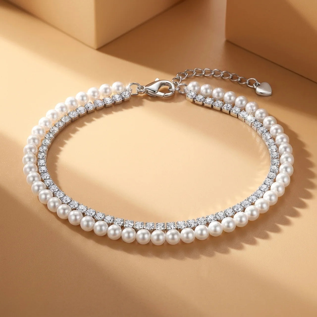 Elegant 925 Silver Bracelet Fully Encrusted with Pearls