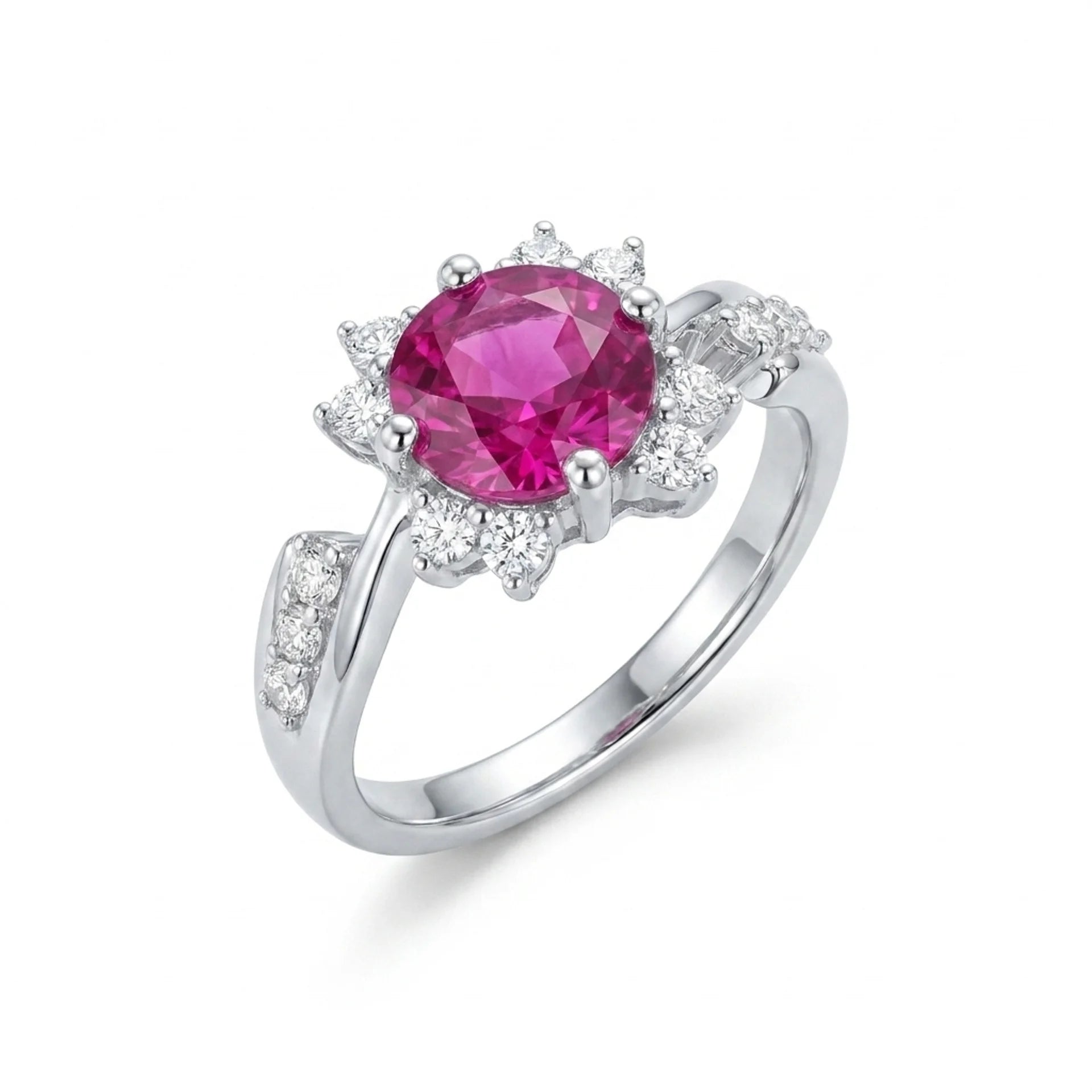 925 Silver Luxury Fuchsia Flower Ring