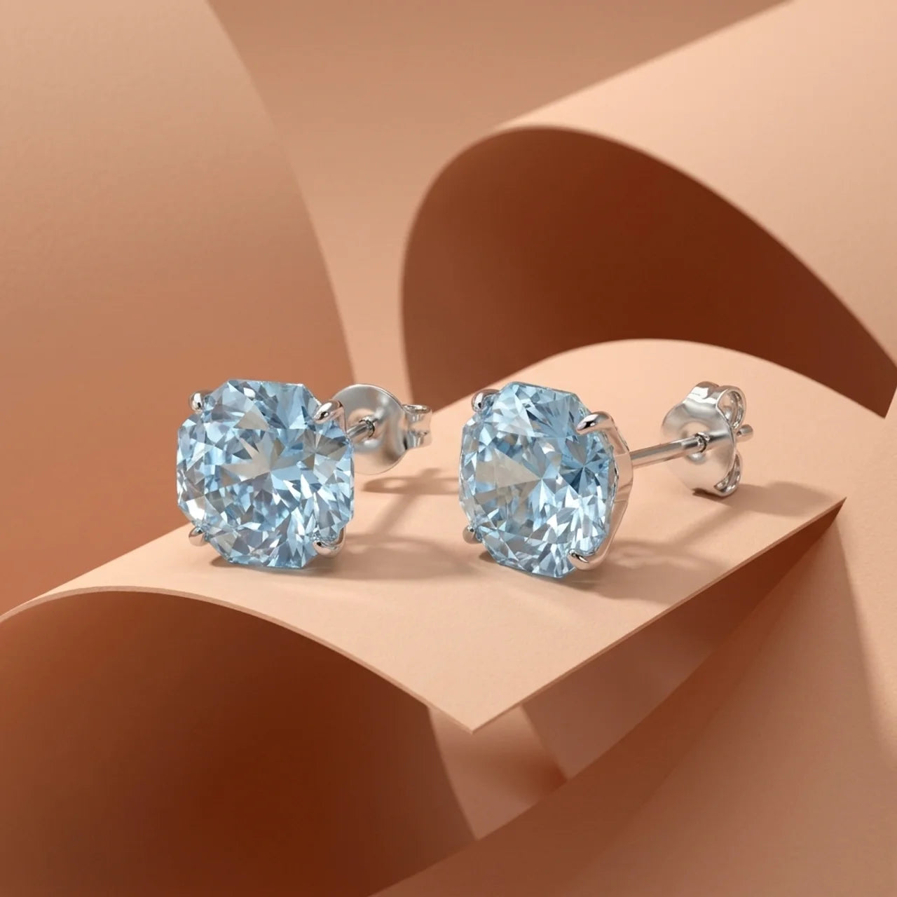 925 Silver Earrings with a Geometric-Cut Blue Stone Design