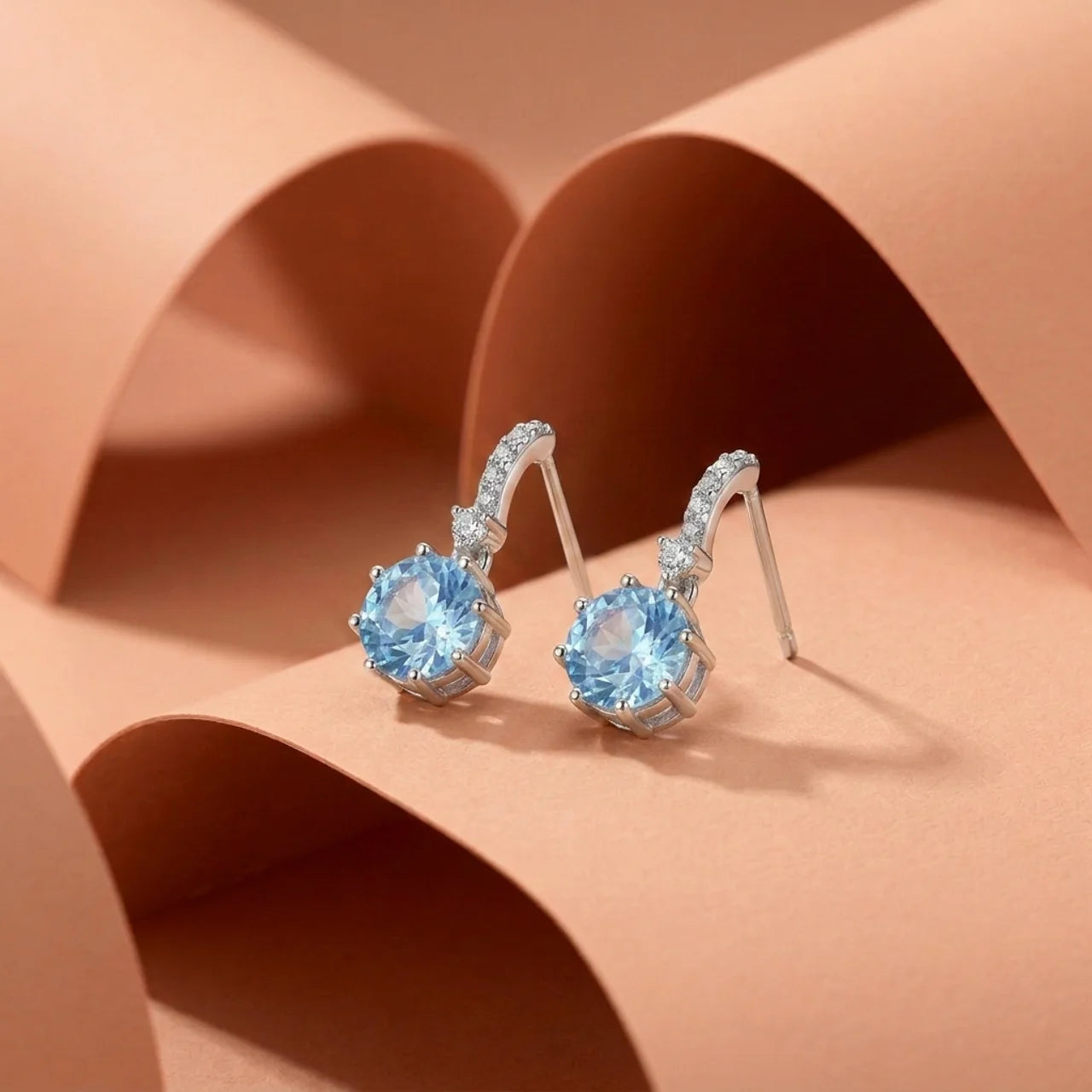 925 Silver Earrings with Sparkling Stones and Rectangular Blue Gem Design