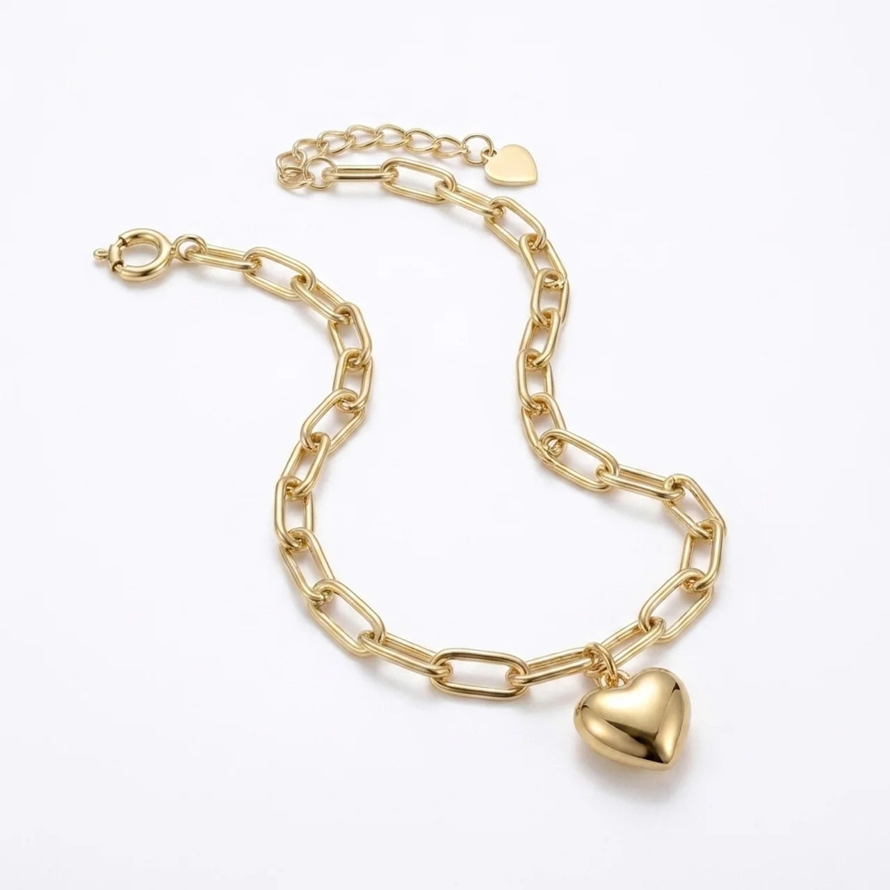 925 Silver Chain Bracelet with Gold Plated Heart Charm