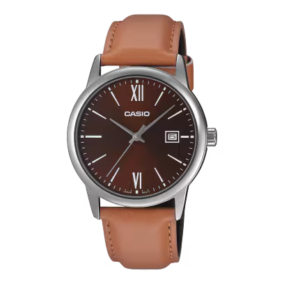 Casio Men's Analog Watch – Brown Dial & Brown Leather Band