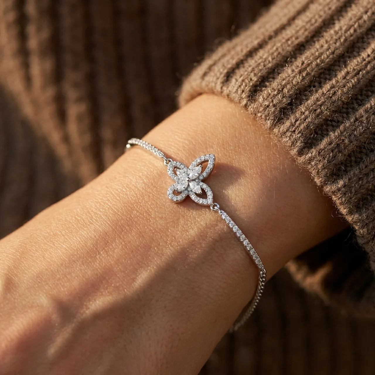 925 Silver Butterfly Bracelet With Sparkling Details