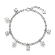 925 Silver Bracelet with Pearl Beads and Sparkling Stones