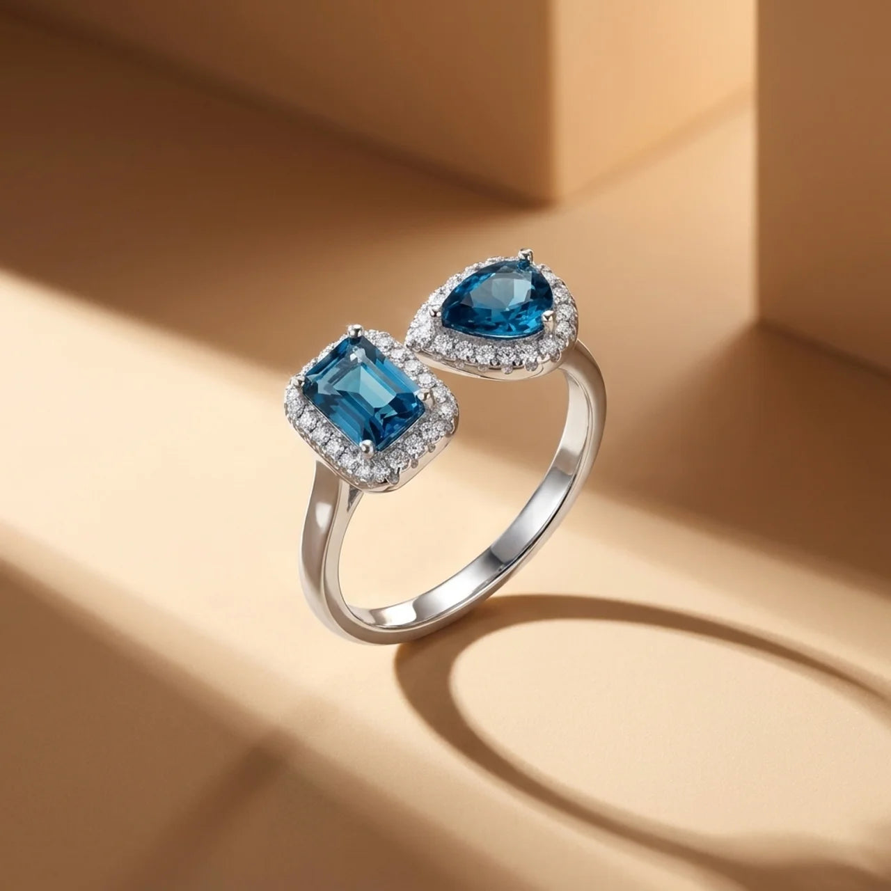 925 Silver Ring with Double Blue Stones
