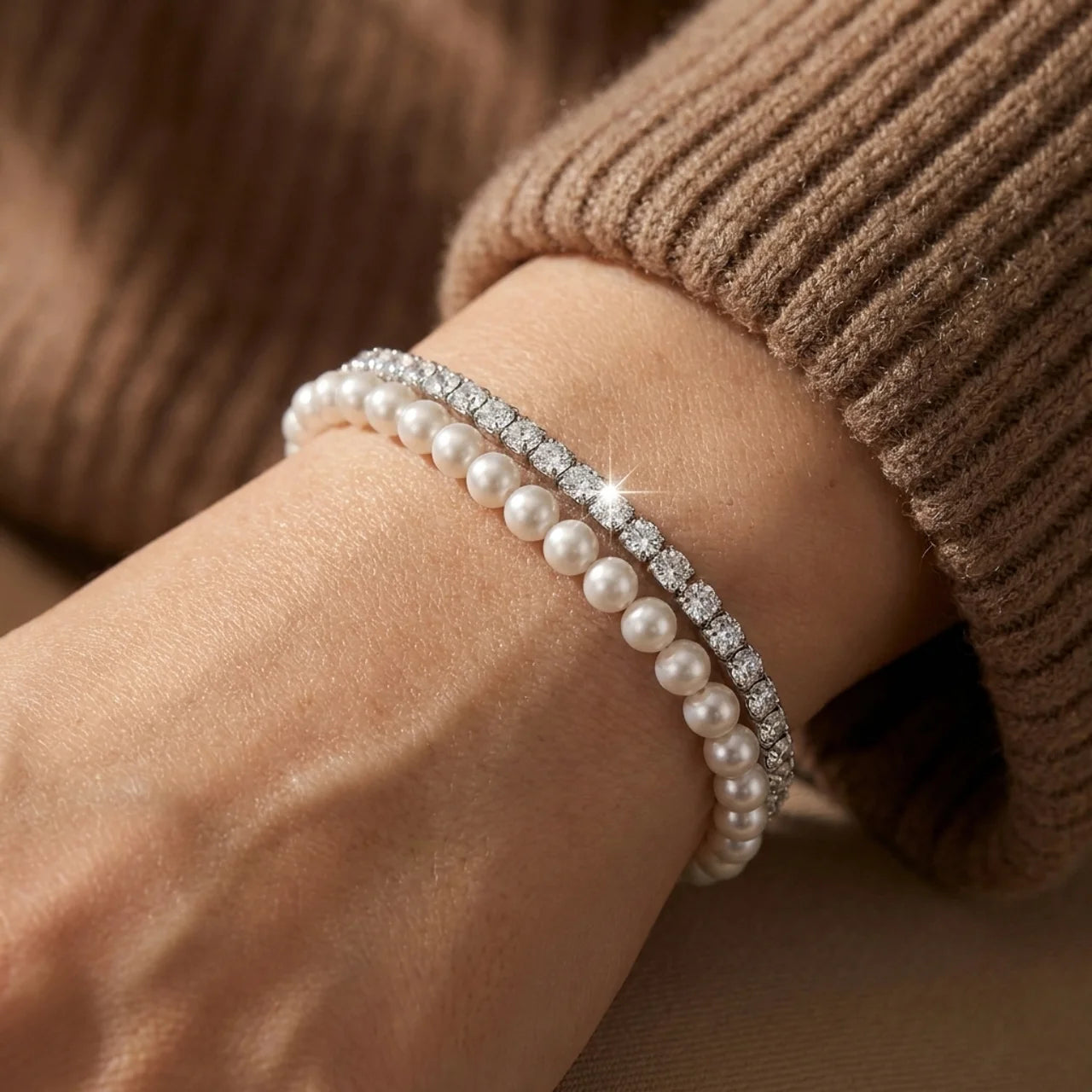 Elegant 925 Silver Bracelet Fully Encrusted with Pearls