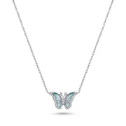 925 Silver Necklace with Blue Butterfly Design and Sparkling Wings