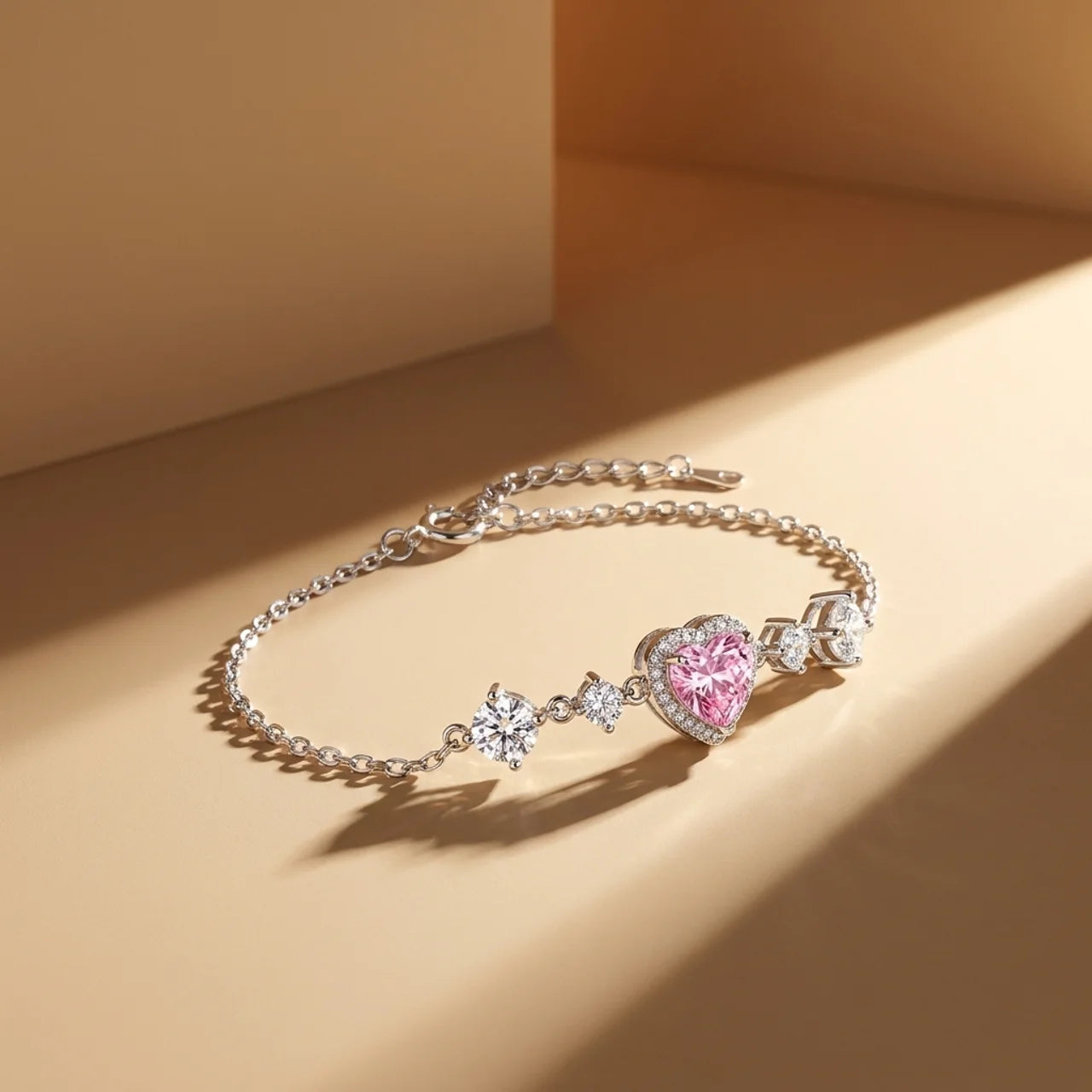 Pink Ice Crushed Heart Bracelet in 925 Silver