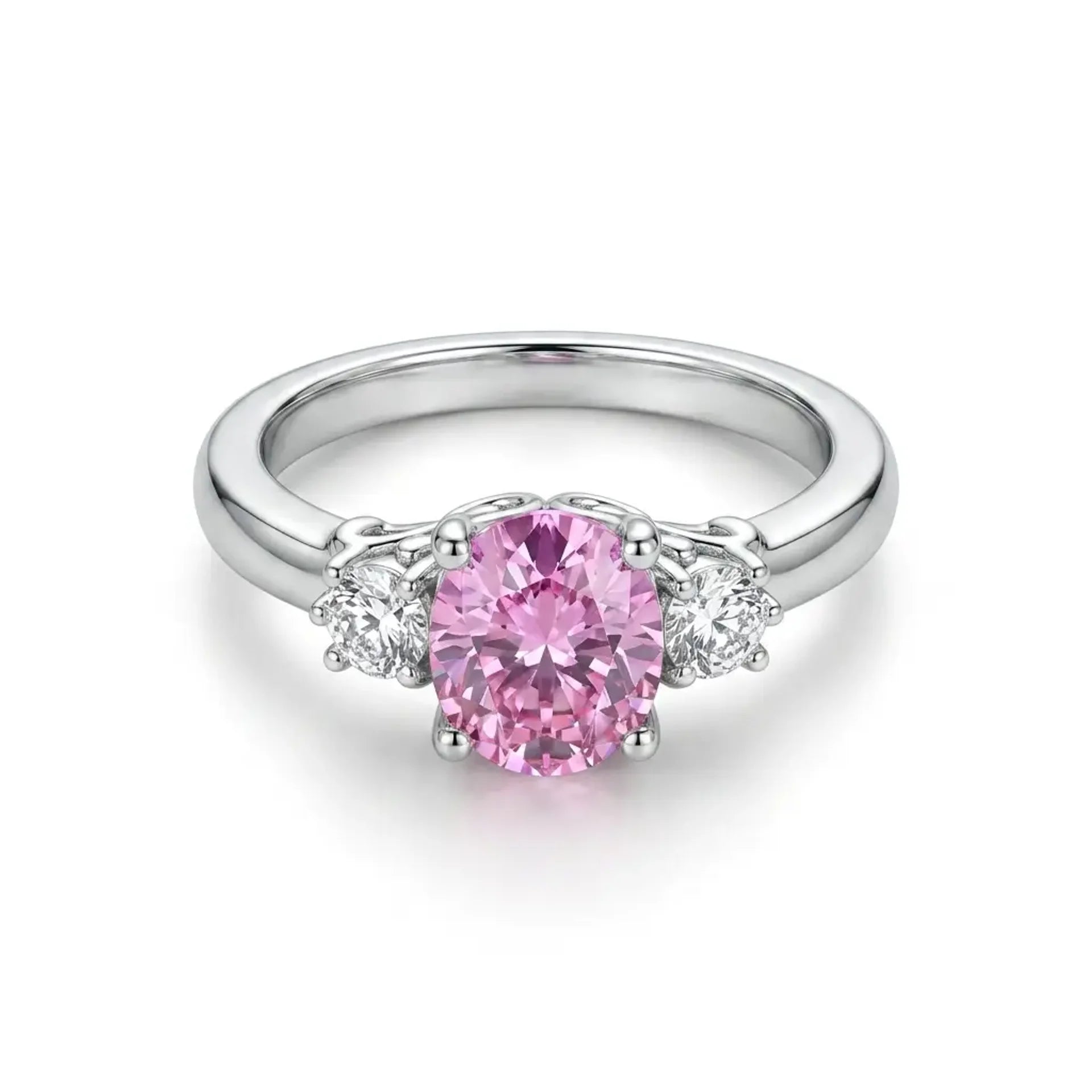 925 Silver Luxury Ring with Zircon Stones and a Large Pink Center Stone