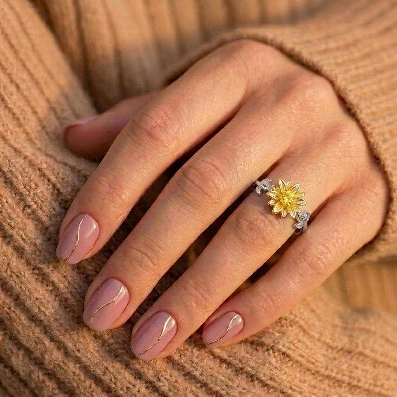 925 Silver Sunflower Ring with Yellow Center Design