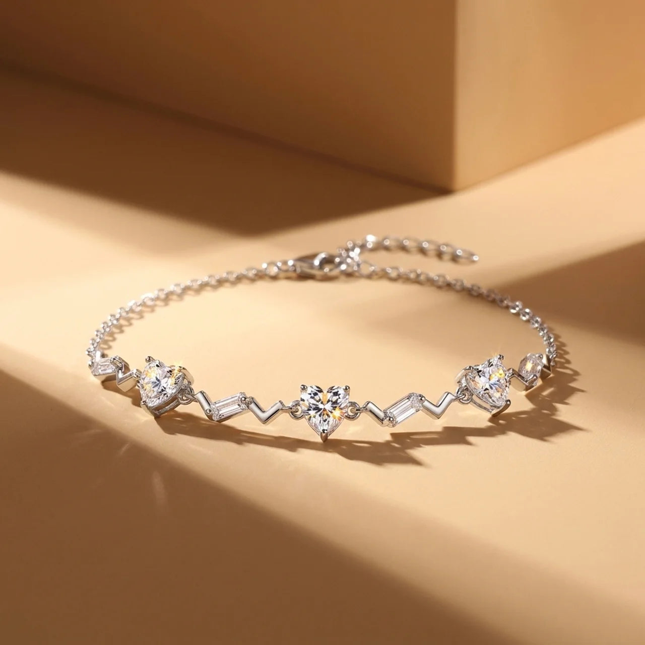 Soft Heart-Shaped Bracelet with Sparkling Stones – 925 Silver