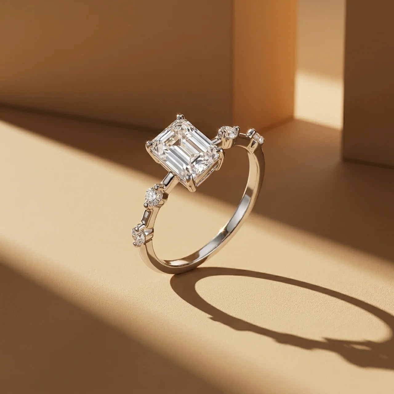 925 Silver Ring with an Elegant Rectangular Stone and Sparkling Details