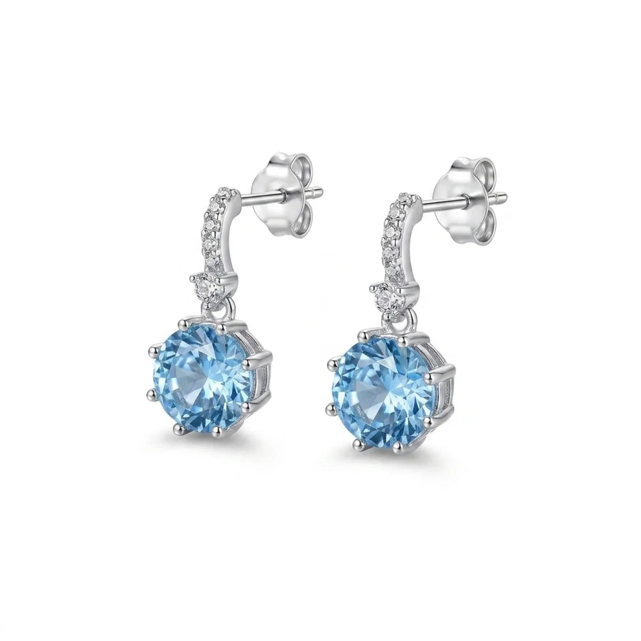 925 Silver Earrings with Sparkling Stones and Rectangular Blue Gem Design