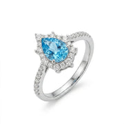 925 Silver Ring with a Light Blue Teardrop Stone and Delicate Details
