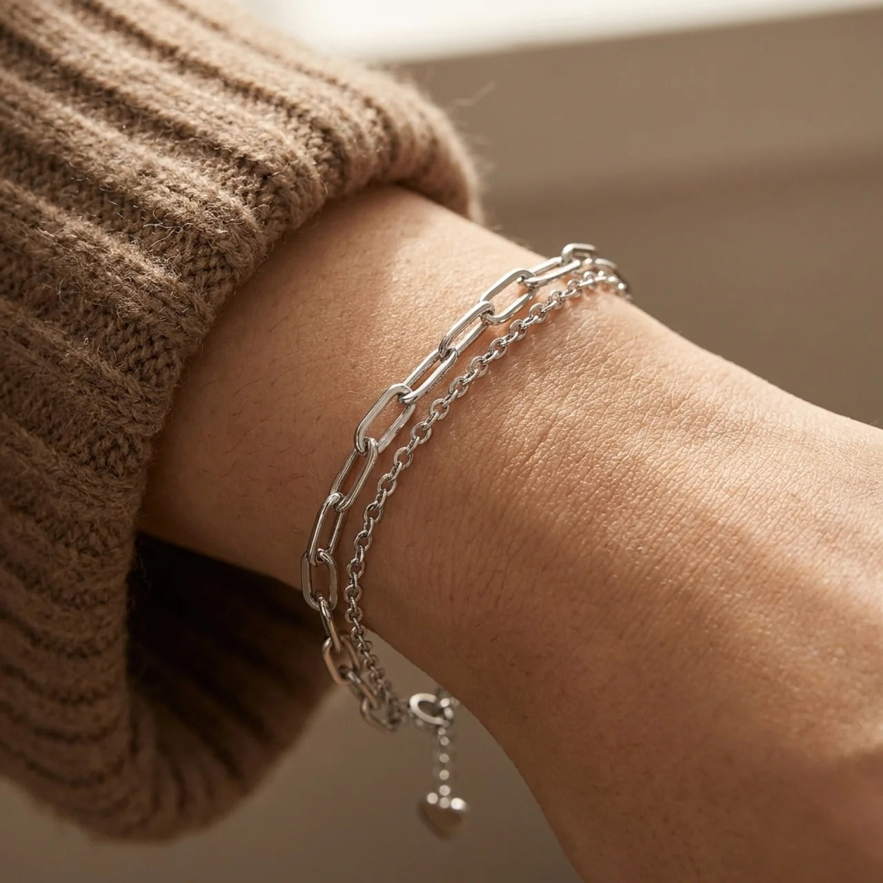 Delicate Double Chain Bracelet in 925 Silver