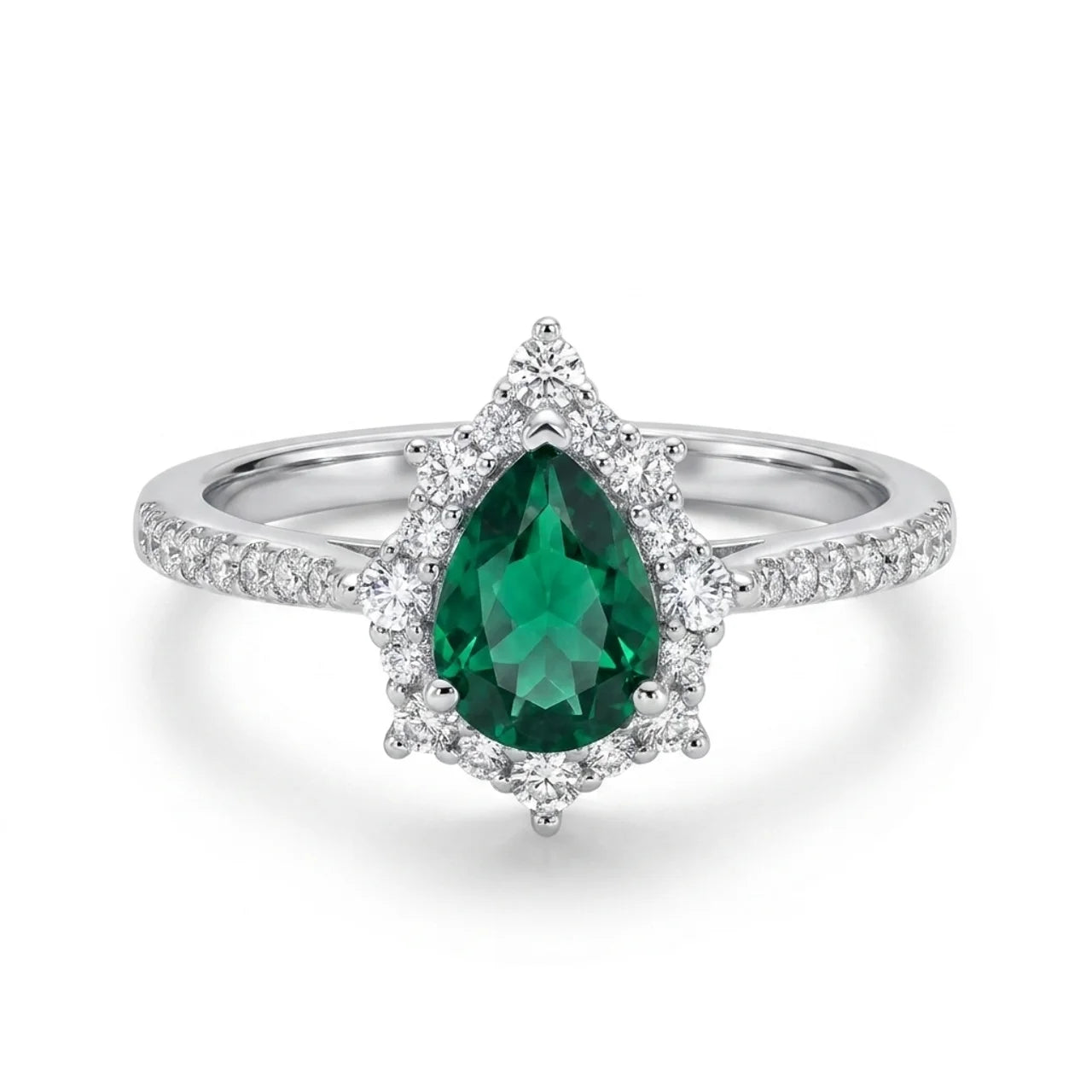 925 Silver Ring with a Green Teardrop Stone and Delicate Details