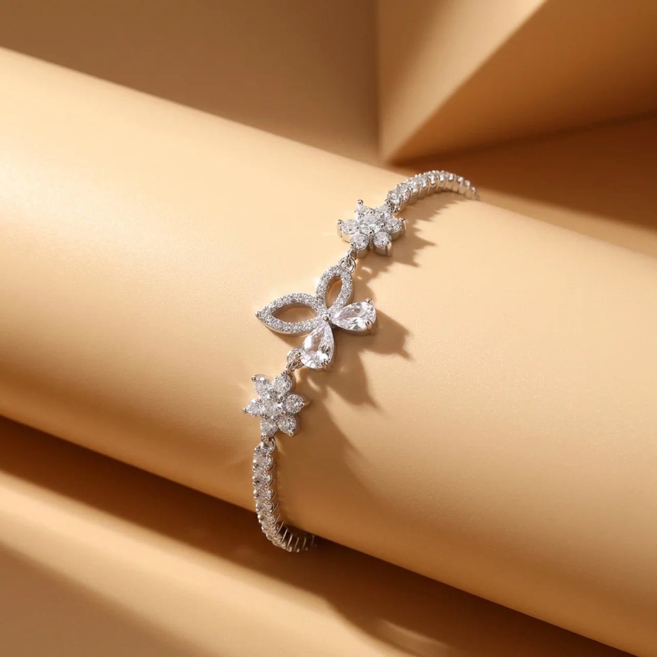 925 Silver Tennis Bracelet with a Sparkling Butterfly