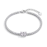 925 Silver Tennis Bracelet with a Shiny Square Stone