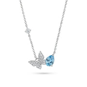 925 Silver Butterfly Necklace with Blue Teardrop Stone Design