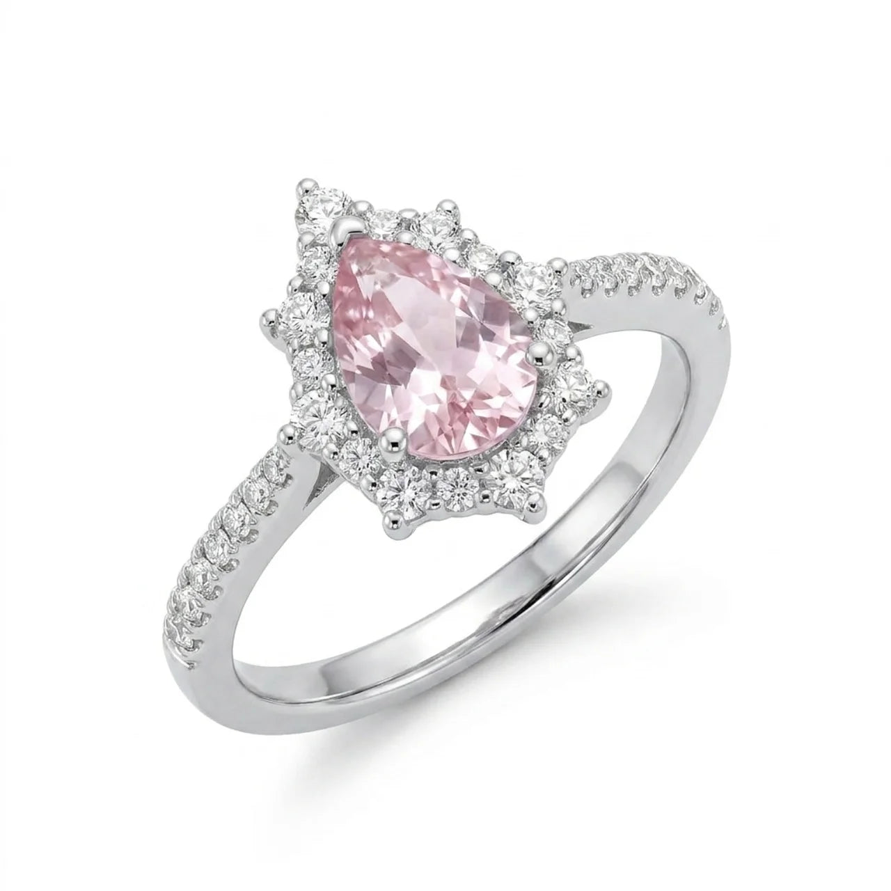 925 Silver Ring with a Pink Teardrop Stone and Delicate Details