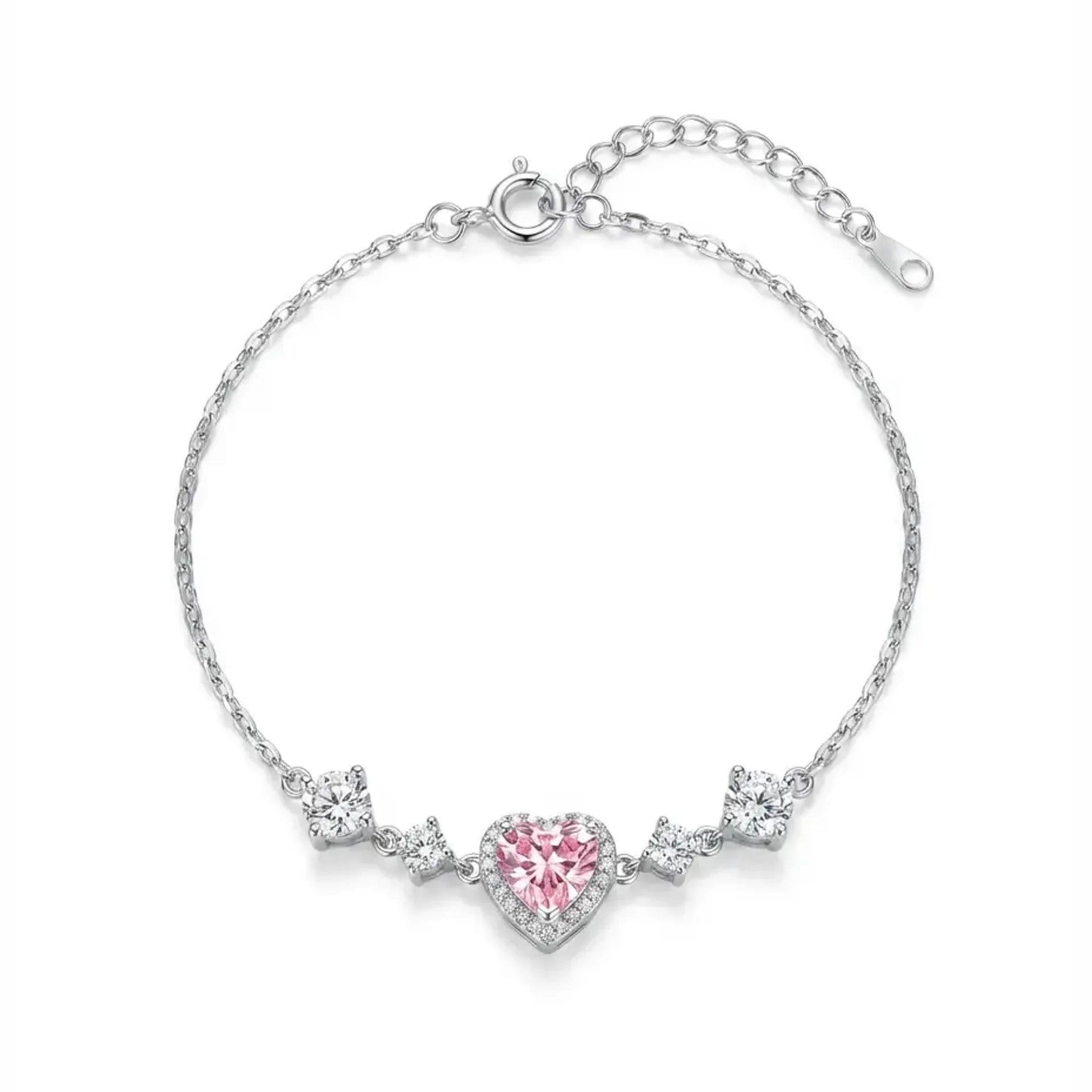 Pink Ice Crushed Heart Bracelet in 925 Silver