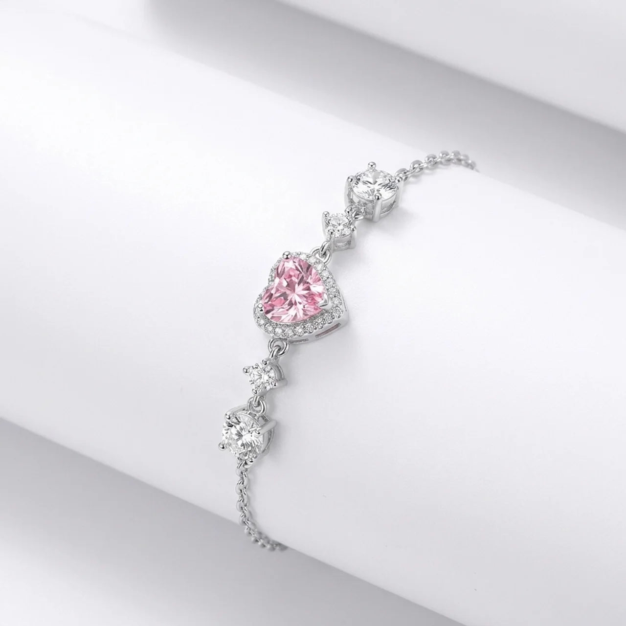 Pink Ice Crushed Heart Bracelet in 925 Silver