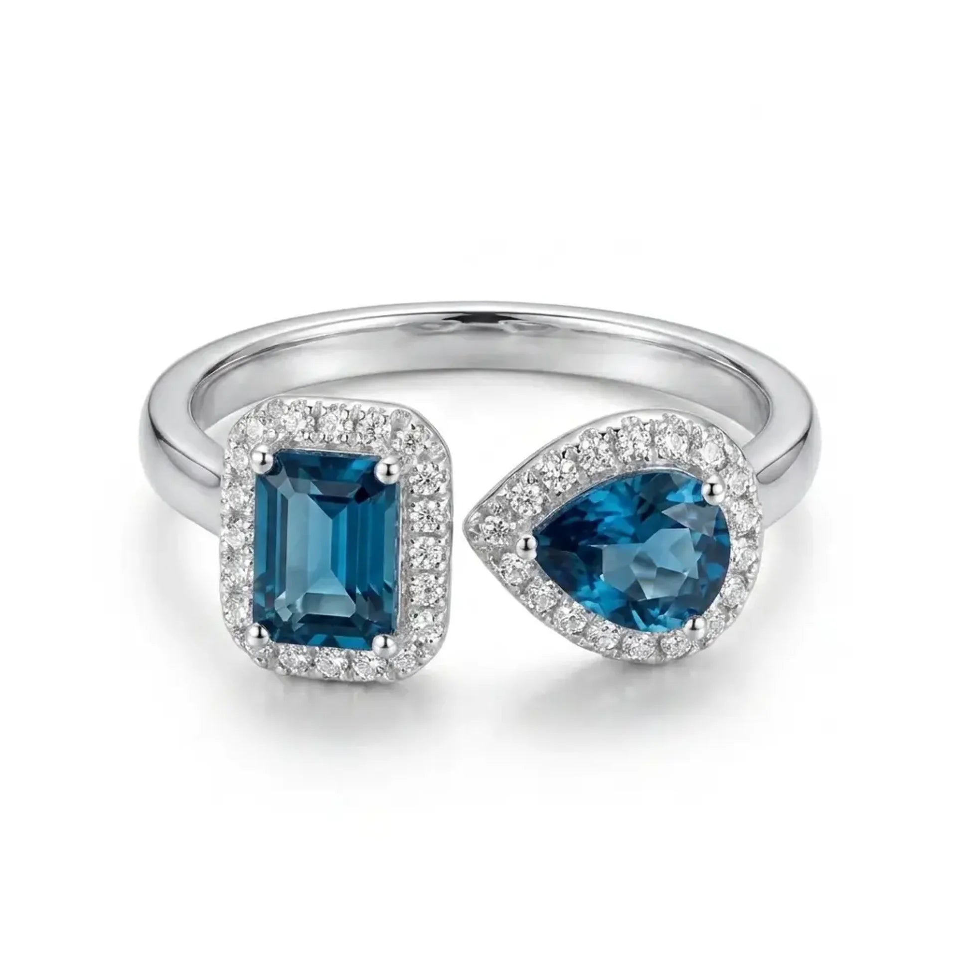 925 Silver Ring with Double Blue Stones