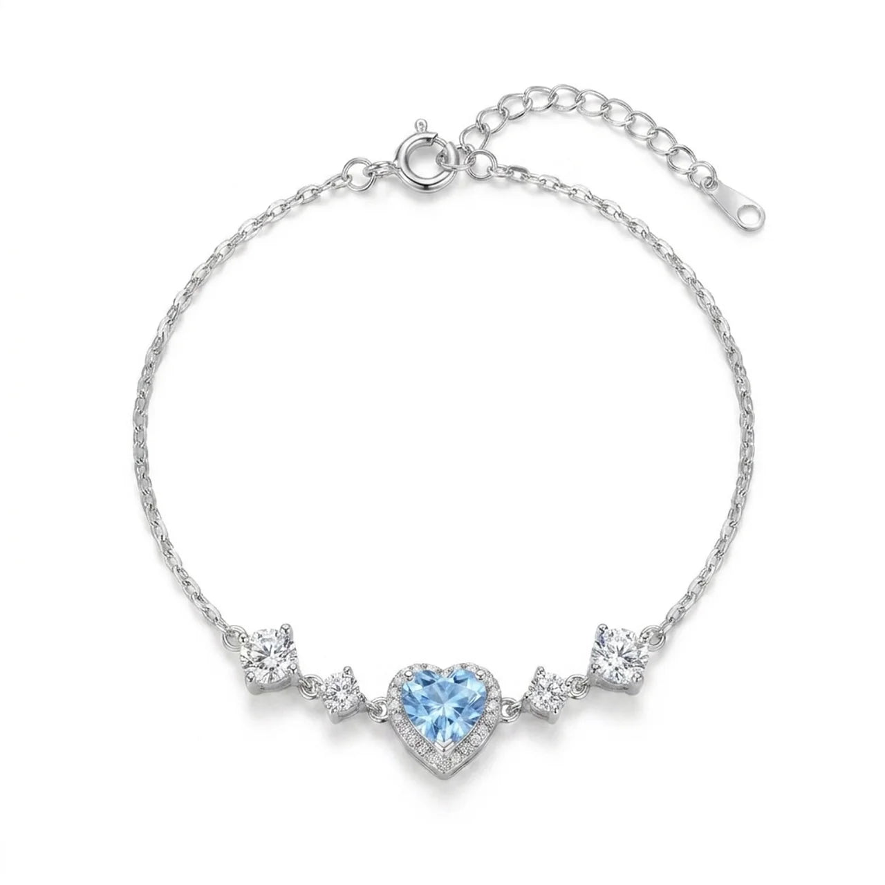 Delicate 925 Silver Bracelet with Blue Heart Stone