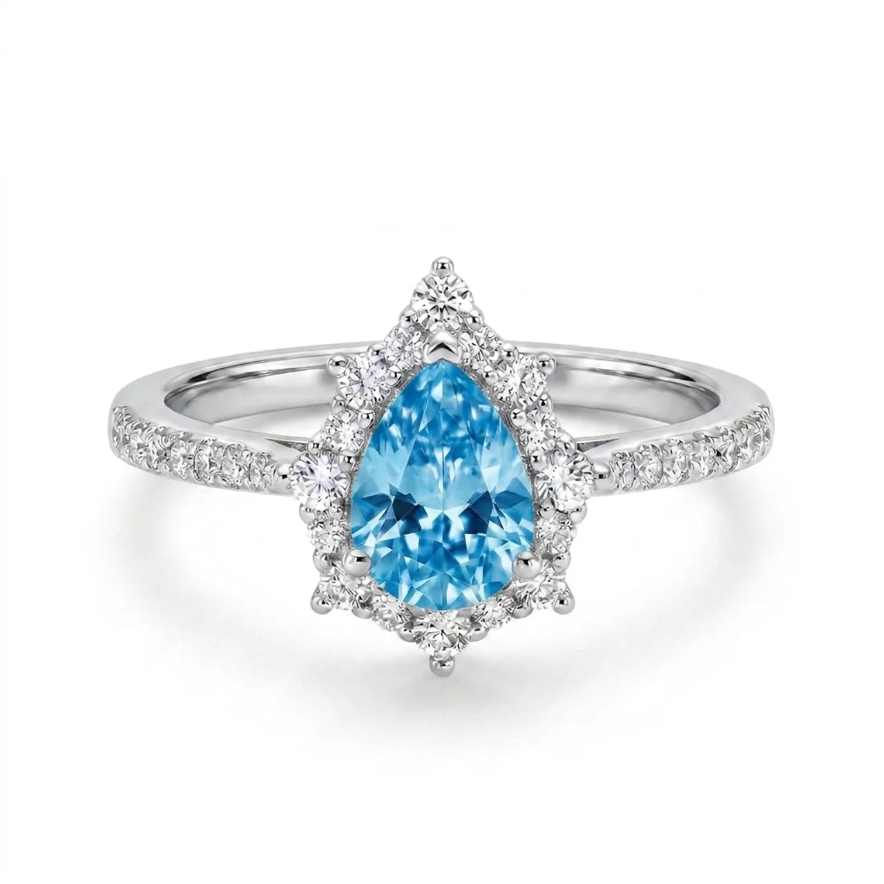 925 Silver Ring with a Light Blue Teardrop Stone and Delicate Details
