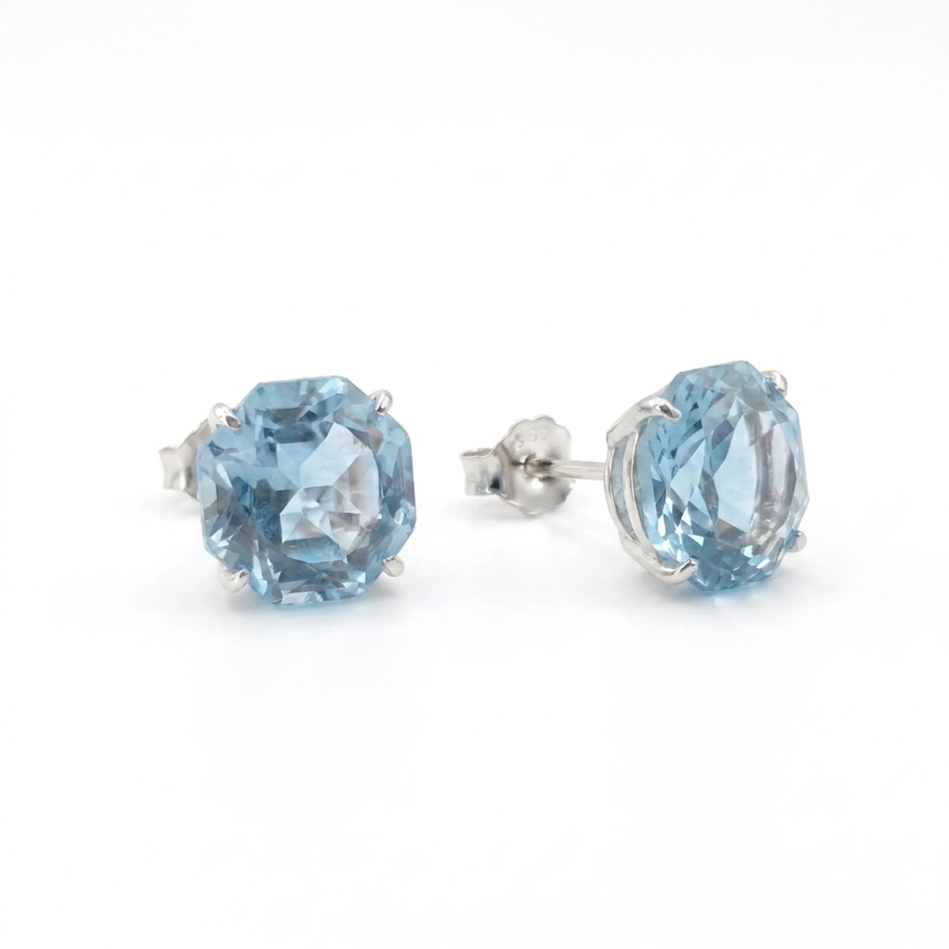 925 Silver Earrings with a Geometric-Cut Blue Stone Design
