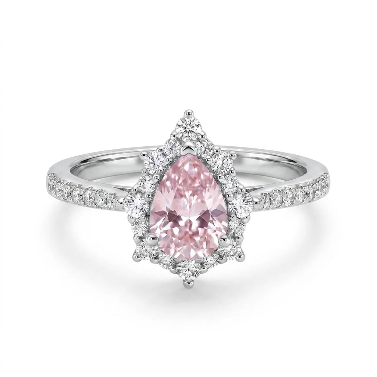 925 Silver Ring with a Pink Teardrop Stone and Delicate Details