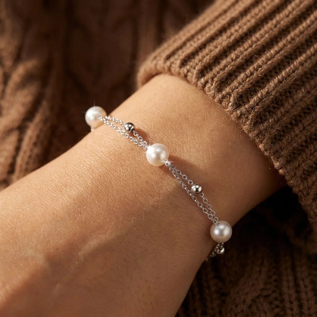 925 Silver Bracelet with Delicate Pearl Accents
