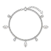 925 Silver Bracelet with Chain and Hanging Pearl Beads