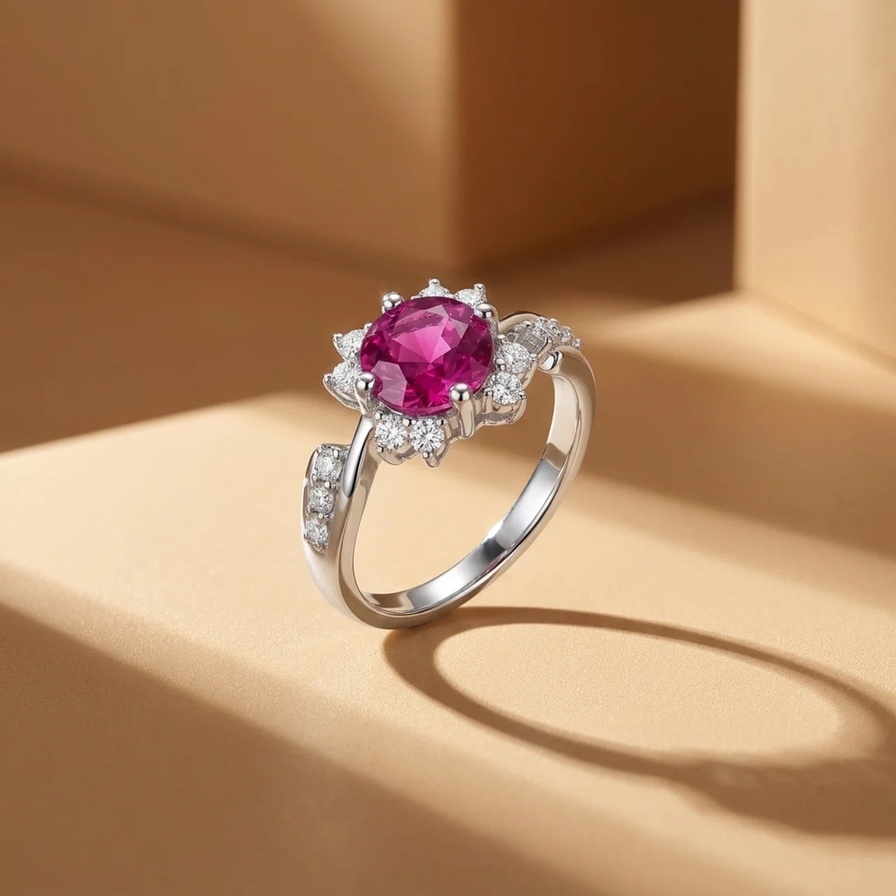 925 Silver Luxury Fuchsia Flower Ring