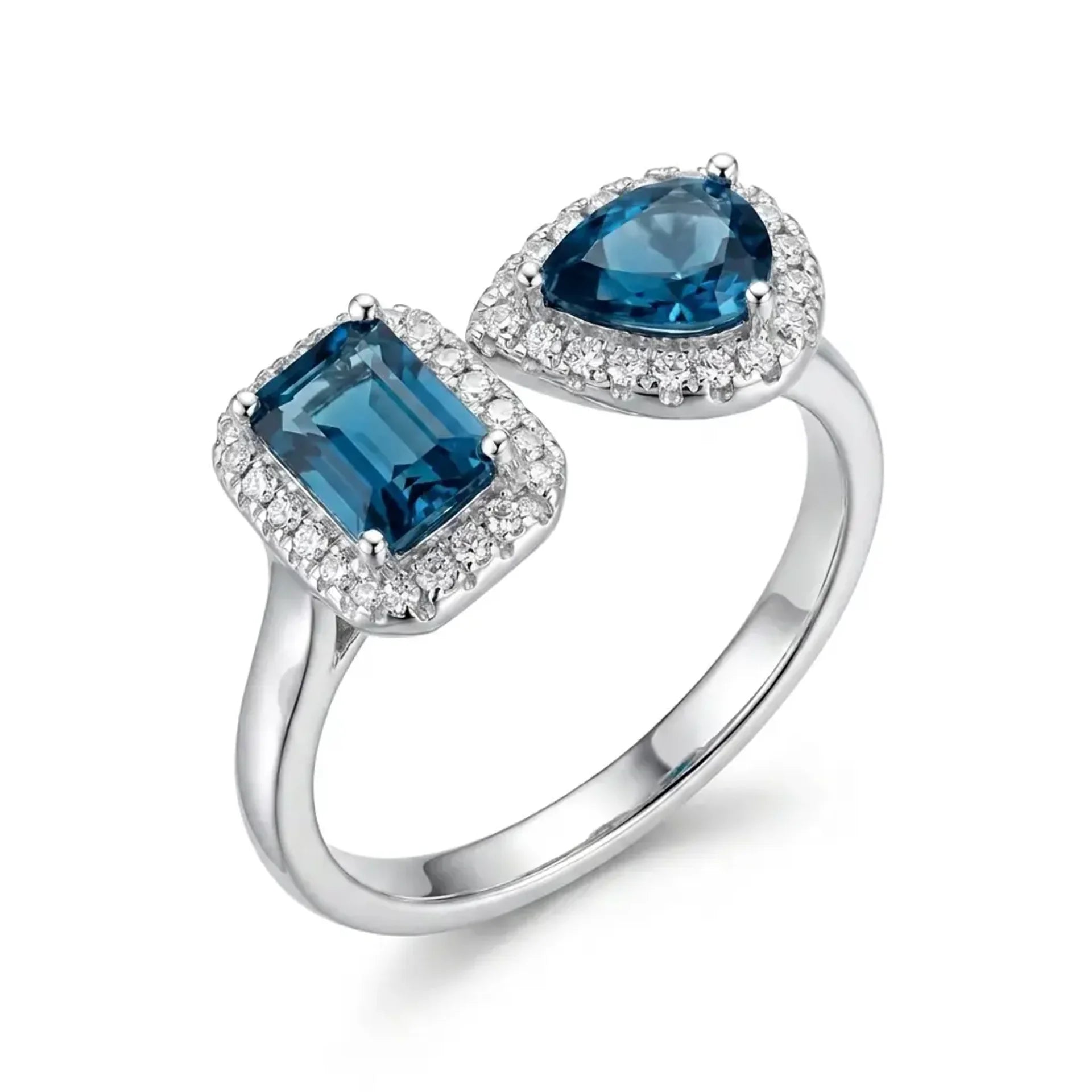 925 Silver Ring with Double Blue Stones
