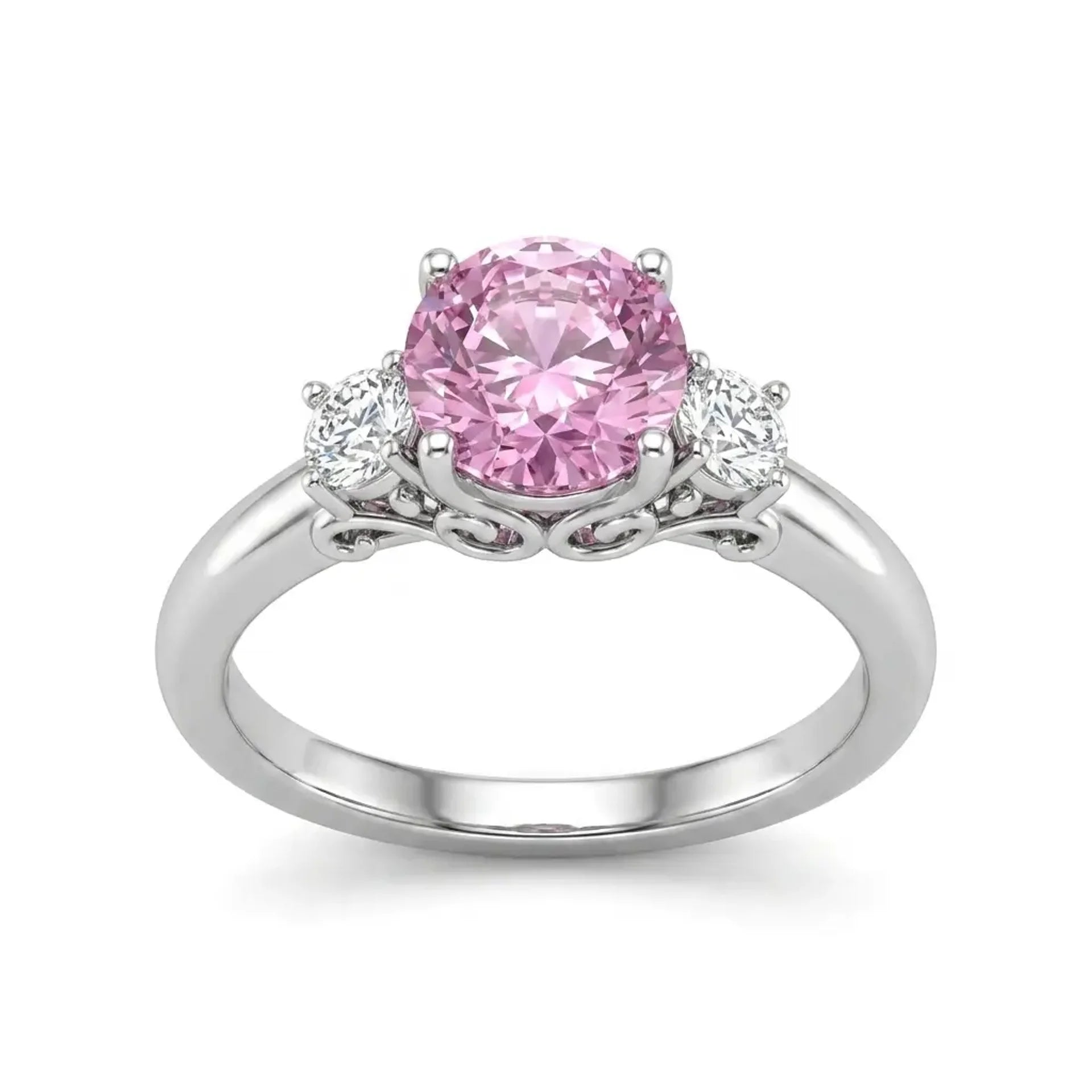 925 Silver Luxury Ring with Zircon Stones and a Large Pink Center Stone