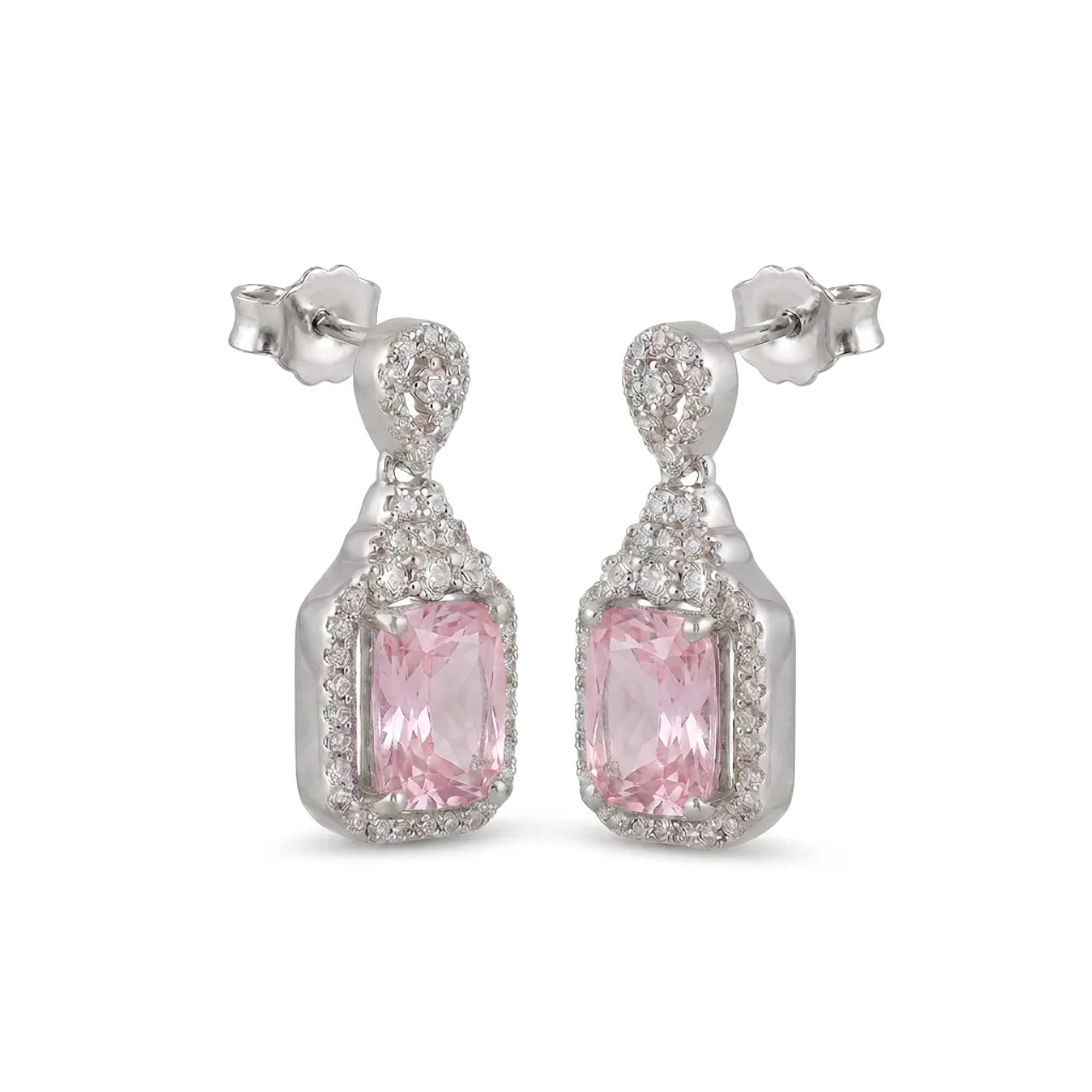 925 Silver Twist Hoop Earrings with Light Pink Rectangular Ice-Crushed Stone
