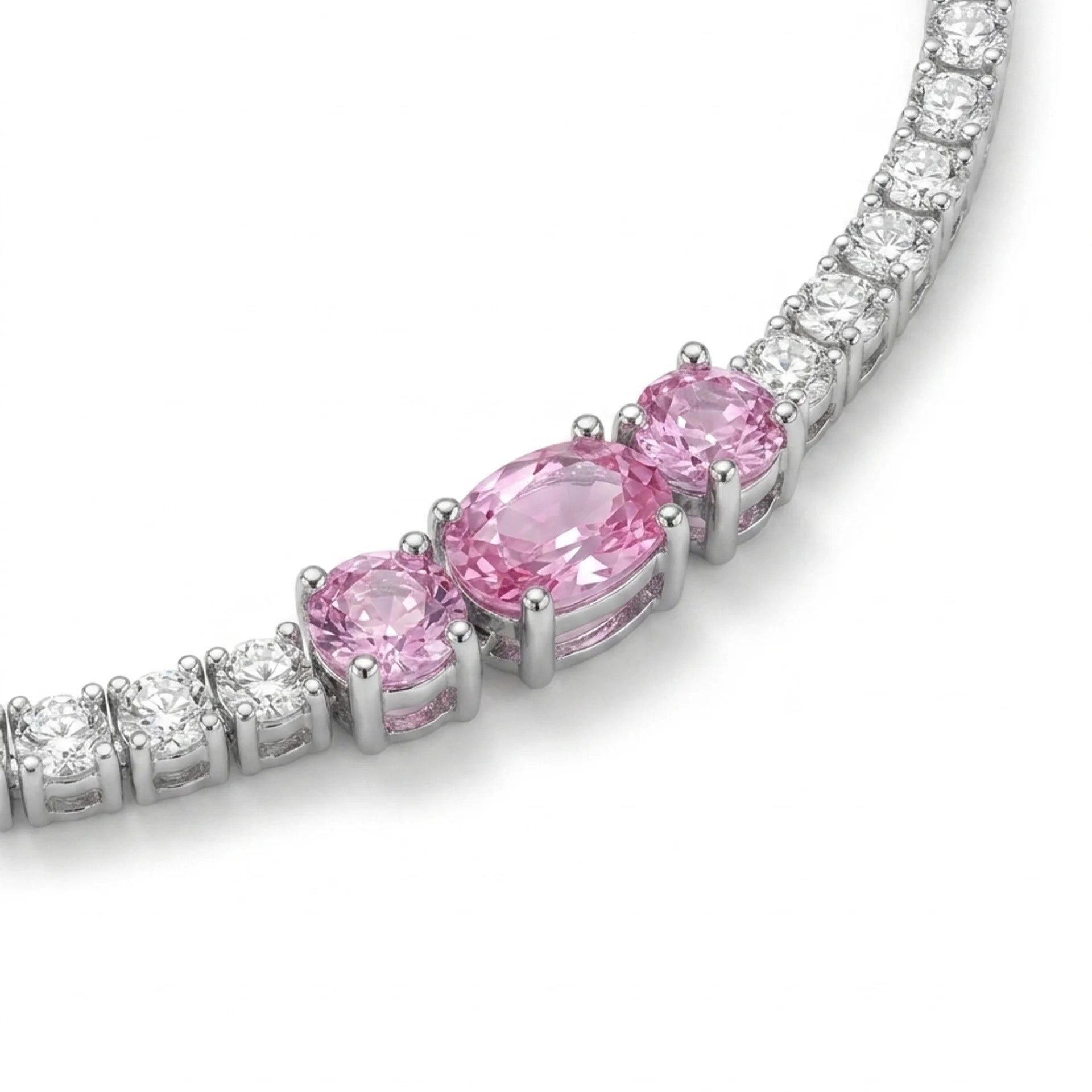 Royal Bracelet with Pink Stone and Sparkling Zircon in 925 Silver