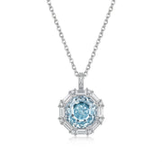 925 Silver Delicate Necklace with Sky Blue Pendant Surrounded by Sparkling Stones