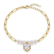 925  Silver Bracelet with Heart-Shaped Zircon and Pearl Accents