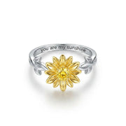 925 Silver Sunflower Ring with Yellow Center Design