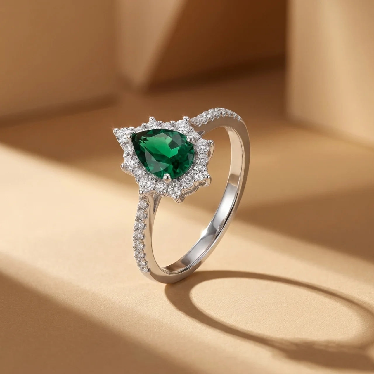 925 Silver Ring with a Green Teardrop Stone and Delicate Details