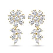925 Silver Gold-Plated Dangling Flower Earrings with Sparkling Stones