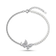 Delicate Butterfly Bracelet with Pearl Beads in 925 Silver