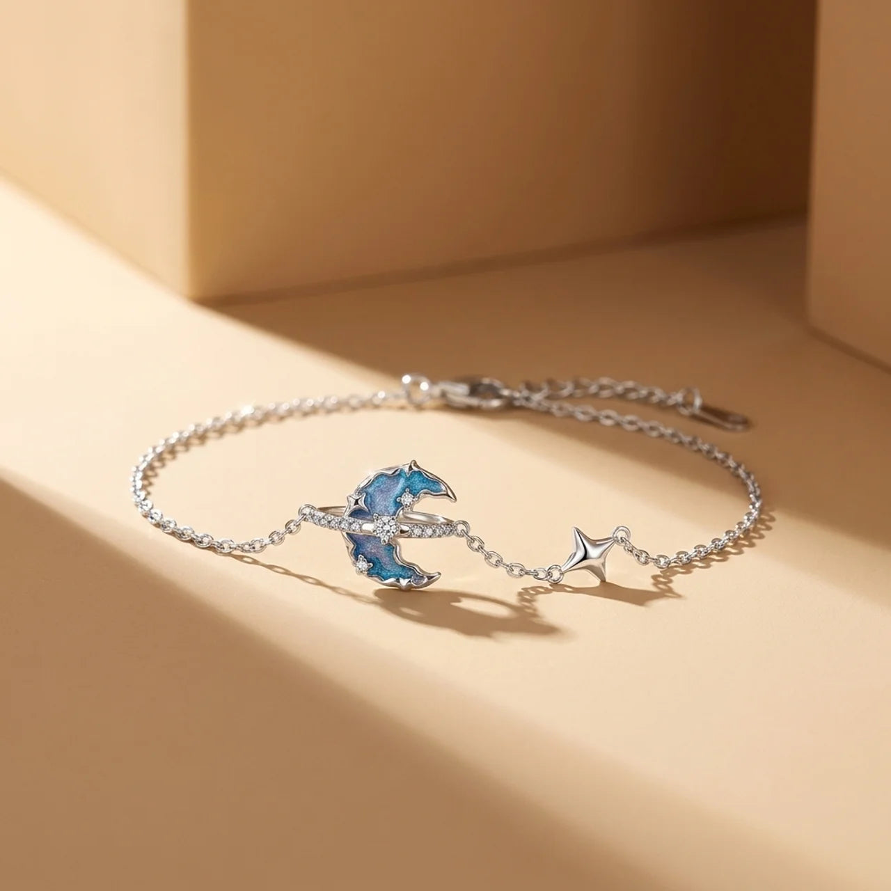 Delicate 925 Silver Bracelet with Blue Heart Stone