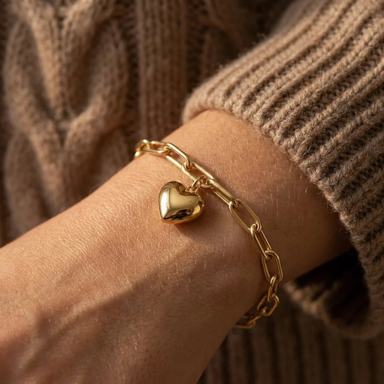 925 Silver Chain Bracelet with Gold Plated Heart Charm